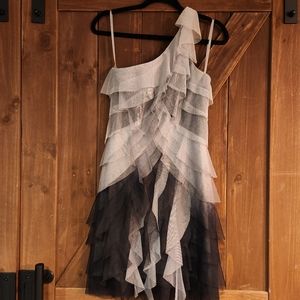 BCBGMAXAZRIA Black/White Poly Monica Tiered Ombre One Shoulder Dress Size 4